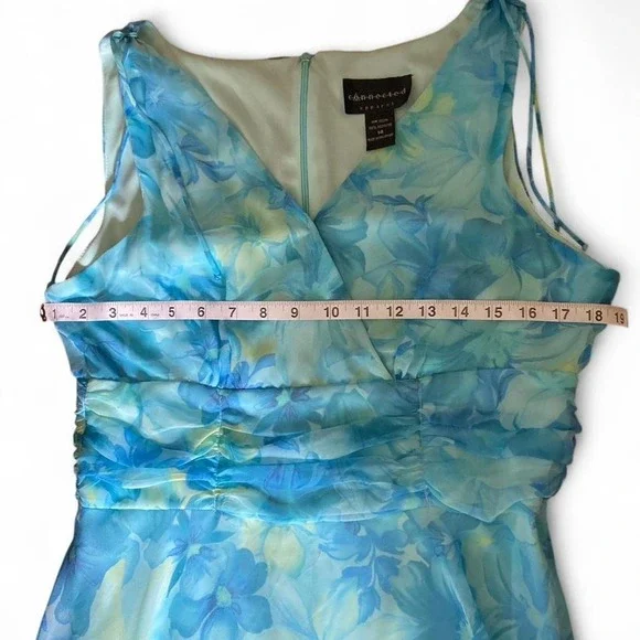 Connected Apparel Y2K Fairy Blue Floral Chiffon Midi Dress Ruched Waist Size 14 - Picture 8 of 8